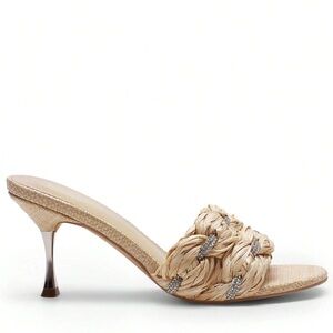 🆕 Raffia Mule Sandals With Crystal Embellishments